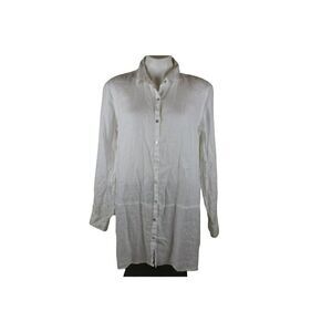 𝅺TAHARI LINEN Women's M White Button Up Tunic Lagenlook